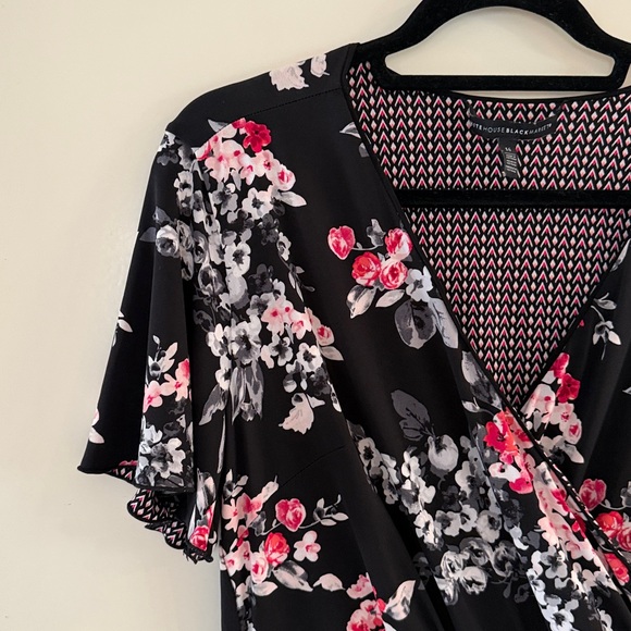 White House Black Market Black Pink Print Reversible Short Sleeve Dress Size 12 - Picture 4 of 11